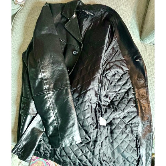 Men's leather Y2K  blazer jacket classic quilt lining notch lapels pockets-LG - Picture 8 of 10